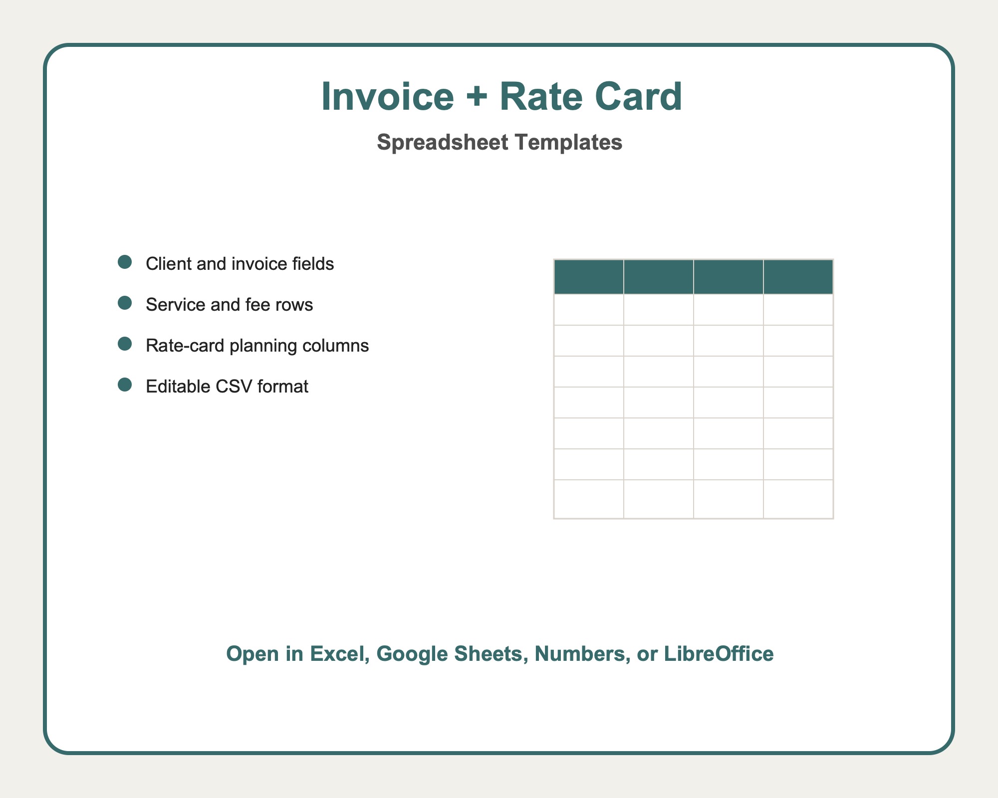 Spreadsheet preview for invoice and rate card files